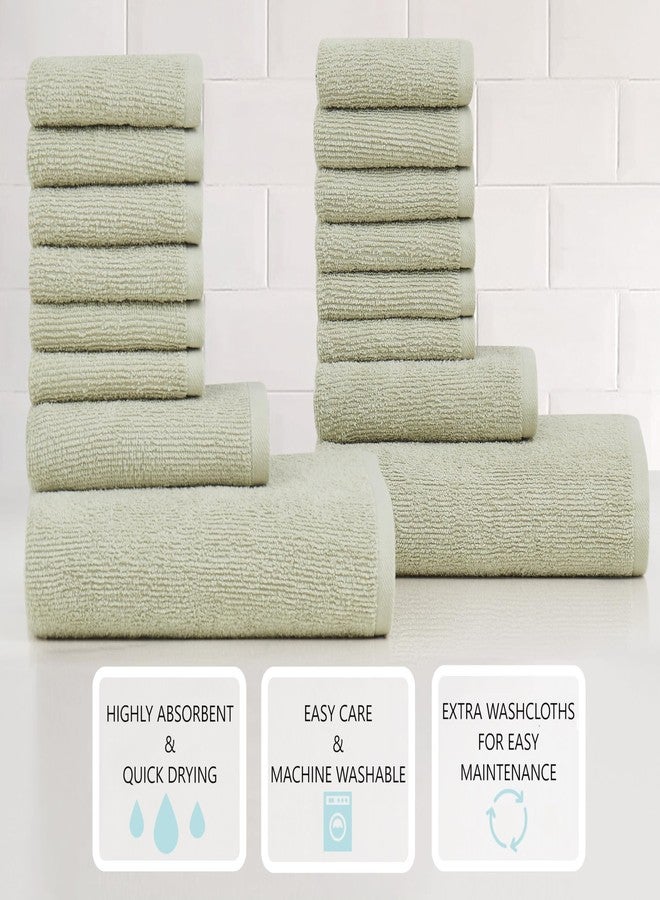 TRULY SOFT Essential Yarn Dye Stripe Teal 16 Piece Towel Set, Striped Jacquard Themed, for Men and Women, Oeko-TEX Certified Confidence - Image 2